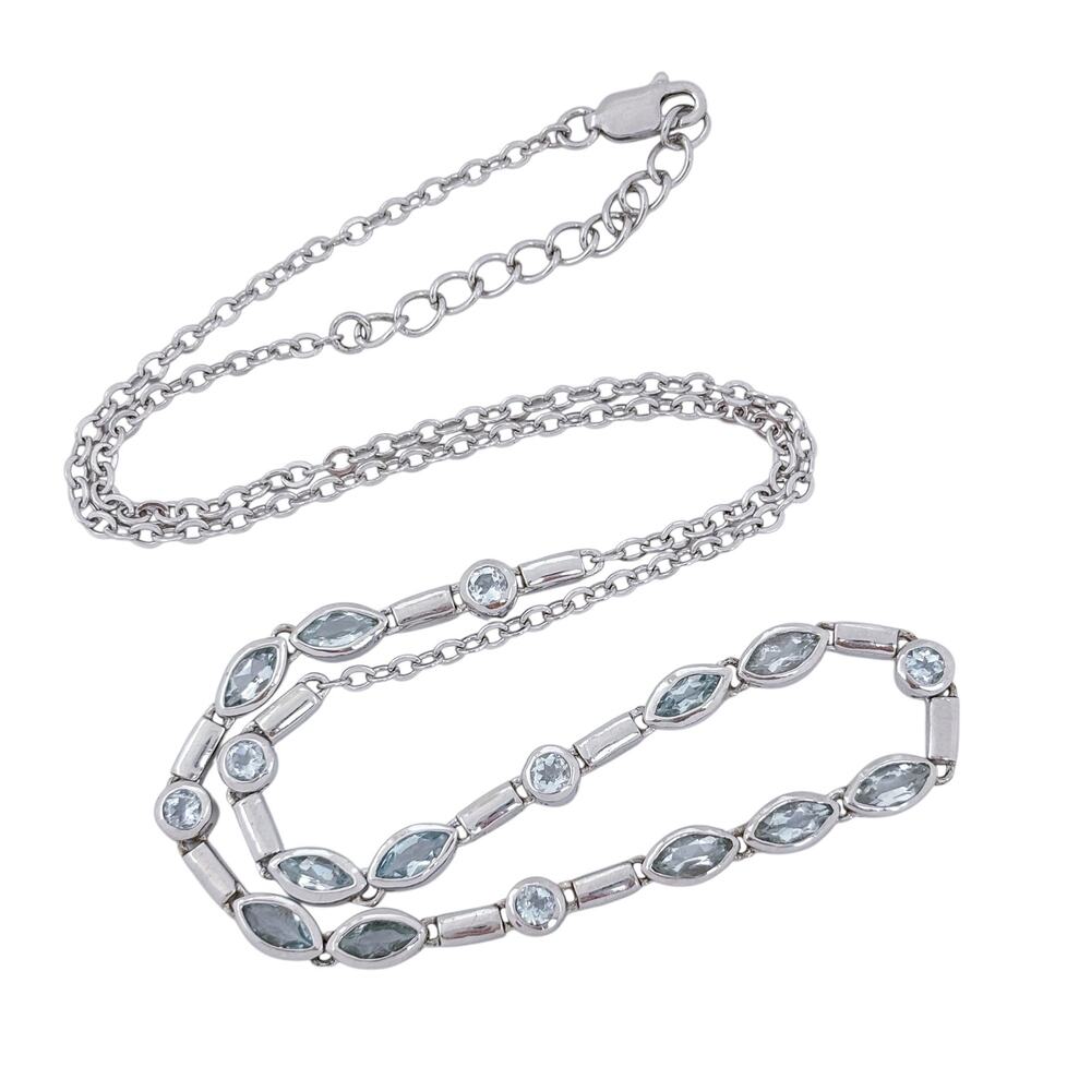 Vintage Sterling Silver 925 |Marquise Round Cubic Zirconia Necklace 18.5-20"